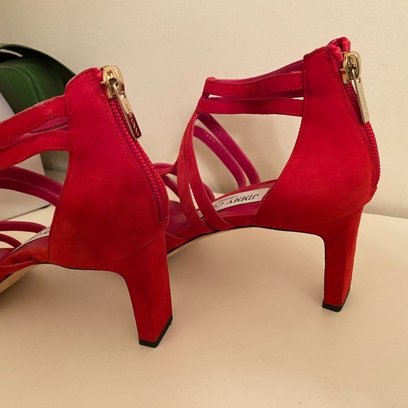EUC JIMMY CHOO Red Suede Sandals IT 38 Fits like US 7 - Picture 8 of 11